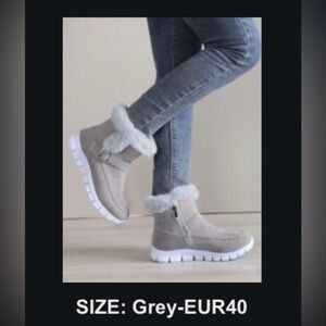NWOT Women's Gray Fur-Lined Ankle Boots